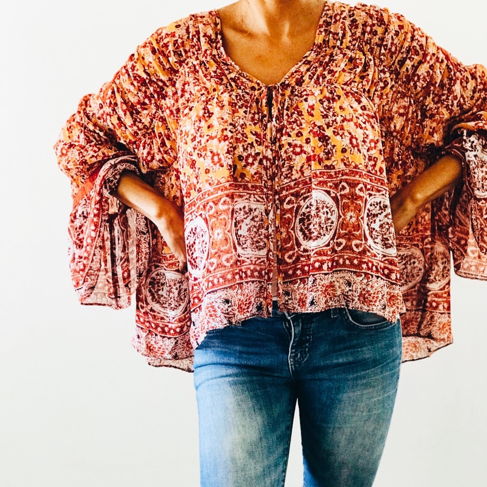 NWT Free People Printed Lorraine tiered kimono top - Picture 5 of 7